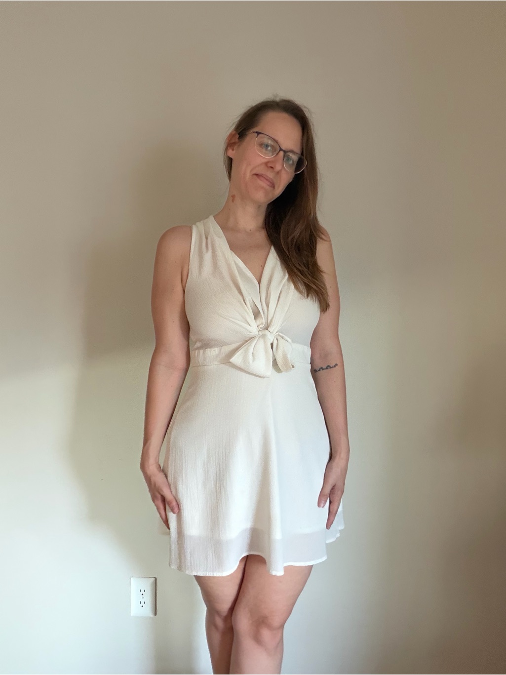 Impressions Off White Tie Front Mini Dress Size M Guc Casual Summer Sundress